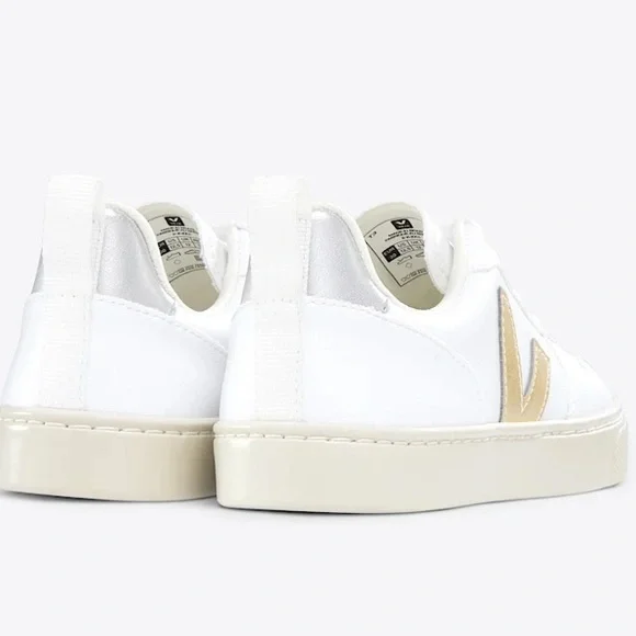 NWOT Veja V-10 CWL Sneakers White Platine Gold Silver Leather Lace Up Chrome 5 - Picture 3 of 10
